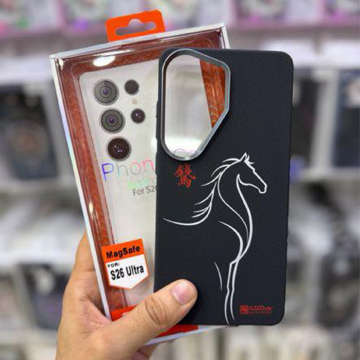 Luxo Black & Red Horse Carbon MagSafe Case