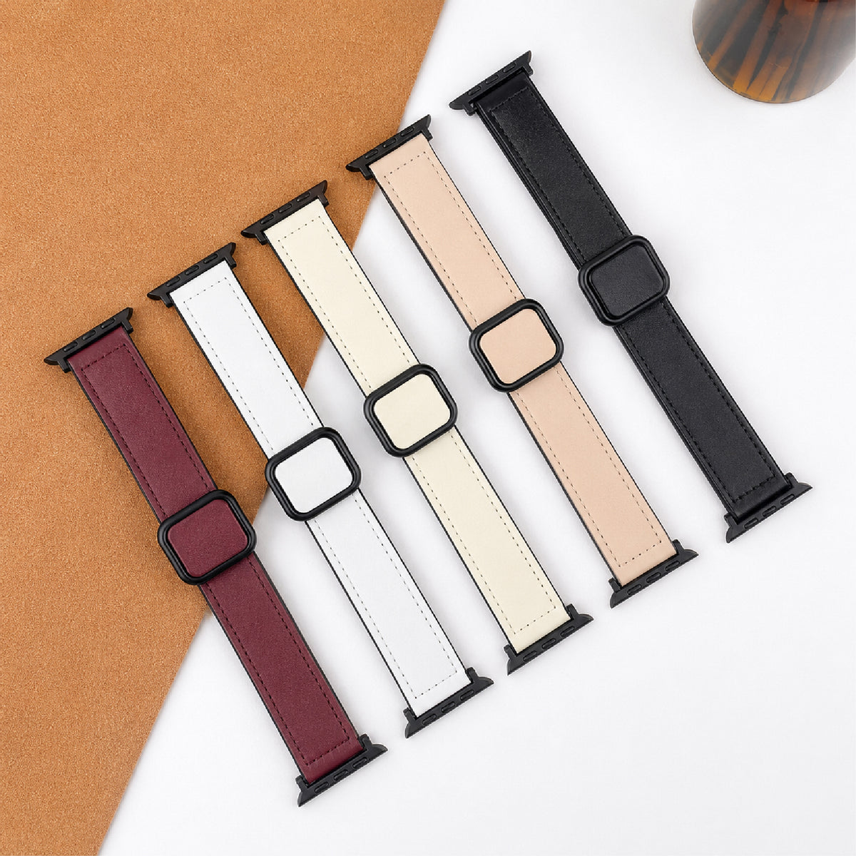 Leather Magnetic Strap with Stylish Square D-Buckle Lock For Apple Watch From 38mm to 49mm