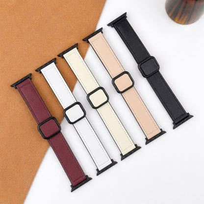 Leather Magnetic Strap with Stylish Square D-Buckle Lock For Apple Watch From 38mm to 49mm