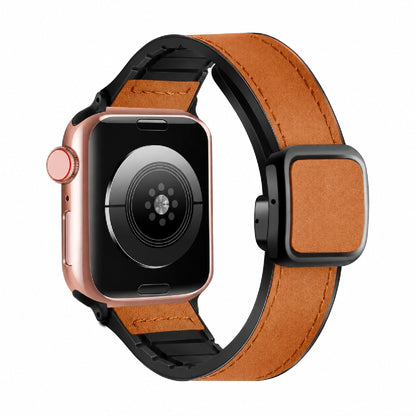 Leather Magnetic Strap with Stylish Square D-Buckle Lock For Apple Watch From 38mm to 49mm
