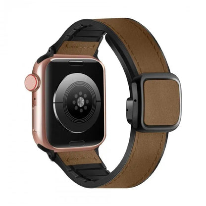 Leather Magnetic Strap with Stylish Square D-Buckle Lock For Apple Watch From 38mm to 49mm