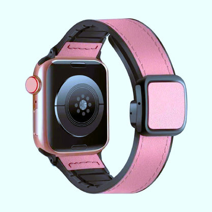 Leather Magnetic Strap with Stylish Square D-Buckle Lock For Apple Watch From 38mm to 49mm